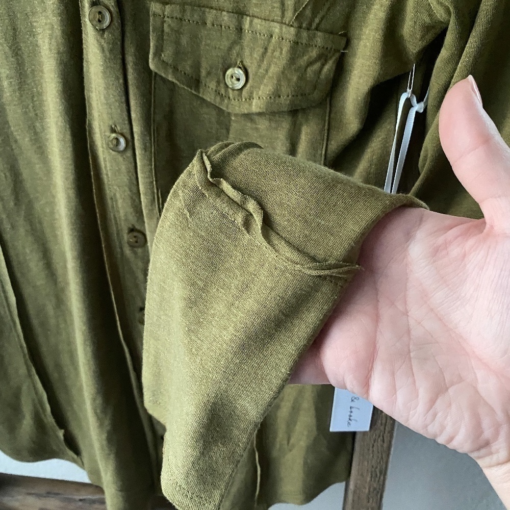 NWT Young Fabulous & Broke Olive Green Button Dwn - Picture 5 of 6